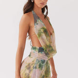 Antonia Baskılı Halter Yaka Uzun Elbise