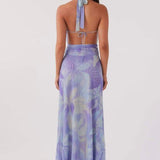 Antonia Baskılı Halter Yaka Uzun Elbise