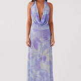 Antonia Baskılı Halter Yaka Uzun Elbise