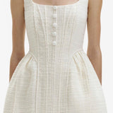 Askılı Düğme Detaylı Beyaz Mini Tasarım Elbise