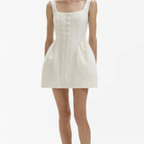 Askılı Düğme Detaylı Beyaz Mini Tasarım Elbise