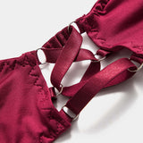 Choker Bağlama Öndeki Kesik Detaylı Lingerie Garter Seti ve Eldiven