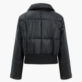 Button Padded Stand Collar Long Sleeve Mont