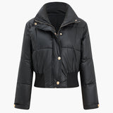 Button Padded Stand Collar Long Sleeve Mont