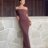 Darcey Omuzsuz Maxi Elbise - Kahverengi