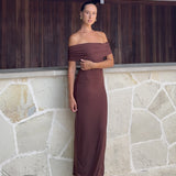 Darcey Omuzsuz Maxi Elbise - Kahverengi