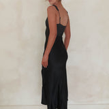 Bethanie Yumuşak Saten Maksi Elbise | Siyah