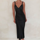 Bethanie Yumuşak Saten Maksi Elbise | Siyah