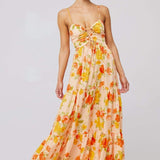 Beverly Baskılı Kesikli Uzun Elbise