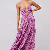 Beverly Baskılı Kesikli Uzun Elbise