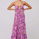 Beverly Baskılı Kesikli Uzun Elbise