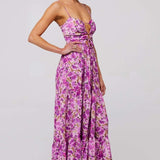 Beverly Baskılı Kesikli Uzun Elbise