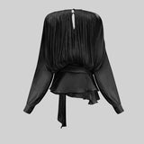 Fırfırlı Uzun Kollu Akıcı Siluetli Mini Elbise