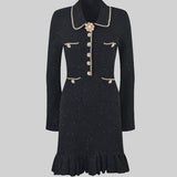 Dokulu Triko Elbise - Siyah