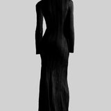 Şık Siyah Uzun Kollu Ribana Elbise