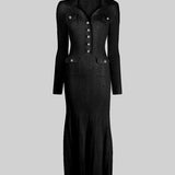 Şık Siyah Uzun Kollu Ribana Elbise