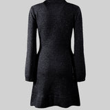 Dokulu Triko Elbise - Siyah