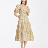 Çiçek Desenli Balon Kol Elbise