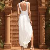 Yandan Yırtmaçlı Drapeli Maksi Elbise