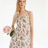Çiçek Desenli Kadın Midi İnce Askılı Elbise