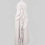 Fırfır Detaylı Pileli Halter Midi Elbise