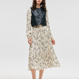 Çevre Dostu Kürk Yelek ve Çiçek Desenli Elbise İkili Takım