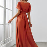 Kuşaklı Şifon Nedime Elbise