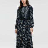 Çevre Dostu Kürk Yelek ve Çiçek Desenli Elbise İkili Takım