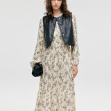 Çevre Dostu Kürk Yelek ve Çiçek Desenli Elbise İkili Takım