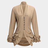 Button Ruched Long-Sleeve Gömlek