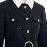 Çıkarılabilir Yaka Detaylı Tweed Bel Vurgulu Yünlü Elbise