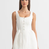 Fitted Bodice ile Dokulu Kolsuz Mini Elbise