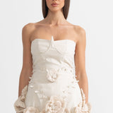 3D Çiçek Aplikeli Büstiyer Elbise - Ivoire