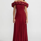 Örgü Detaylı Dekolteli  Maxi Elbise – Koyu Kırmızı