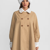 Nakış Detaylı Yakalı A Form Mini Trençkot Elbise – Camel