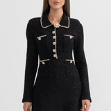 Dokulu Triko Elbise - Siyah