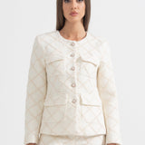 Altın Düğmeli Dokulu Ceket ve Eşleşen Şort