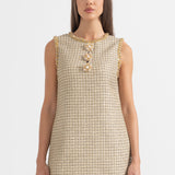 Altın Vurgularla Desenli Mini Elbise