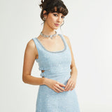 "Manon Charm" Açık Mavi Işıltılı Tweed Mini Elbise