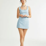 "Manon Charm" Açık Mavi Işıltılı Tweed Mini Elbise