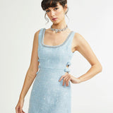 "Manon Charm" Açık Mavi Işıltılı Tweed Mini Elbise