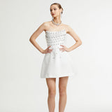 Radiance Elegance Beyaz Taş İşlemeli Straplez Mini Elbise
