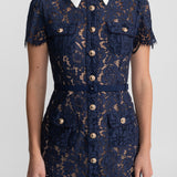 Çiçek Dantelli Midi Elbise – Lacivert