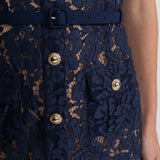 Çiçek Dantelli Midi Elbise – Lacivert