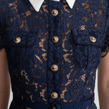 Çiçek Dantelli Midi Elbise – Lacivert