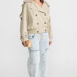 Bej Kürk Yakalı Kısa Trençkot