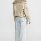 Bej Kürk Yakalı Kısa Trençkot