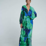 Pamela Baskılı Büzgülü Maxi Kapak Elbise