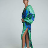 Pamela Baskılı Büzgülü Maxi Kapak Elbise