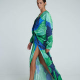 Pamela Baskılı Büzgülü Maxi Kapak Elbise